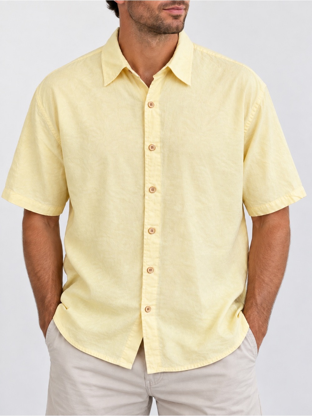 Tommy Bahama Men’s XXL Yellow 100% Cotton Short Sleeve Button Up Shirt VTG 1990